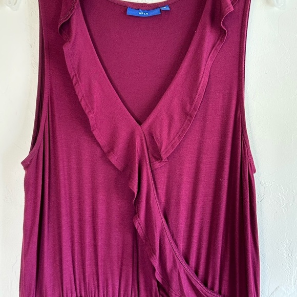 Apt. 9 Wine/Burgundy V-Neck Ruffle Sleeveless Maxi Dress with Side Slit Sz L - Picture 4 of 13